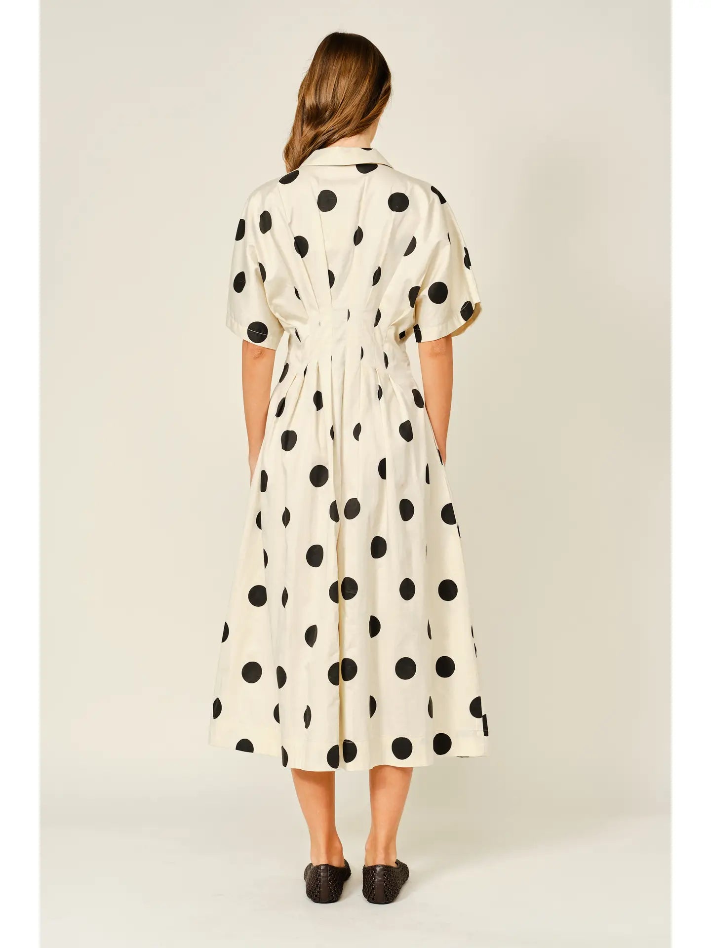 Polka Dot Pintuck Midi Shirt Dress