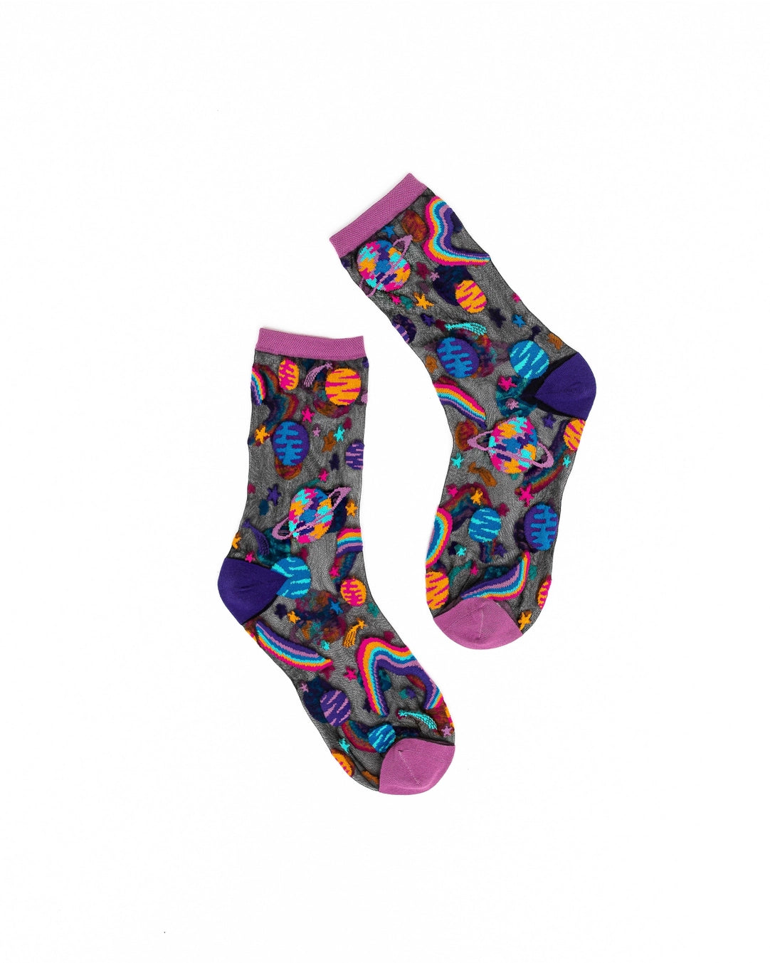 Pop Art Planets Black Sheer Crew Socks