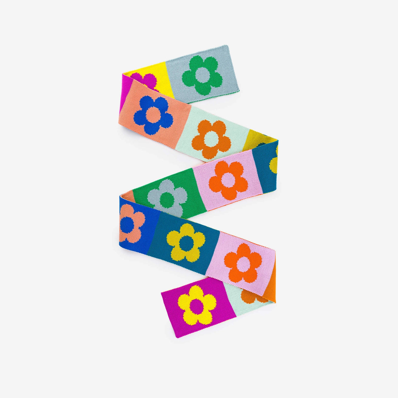 Rainbow Flower Block Skinny Knit Scarf