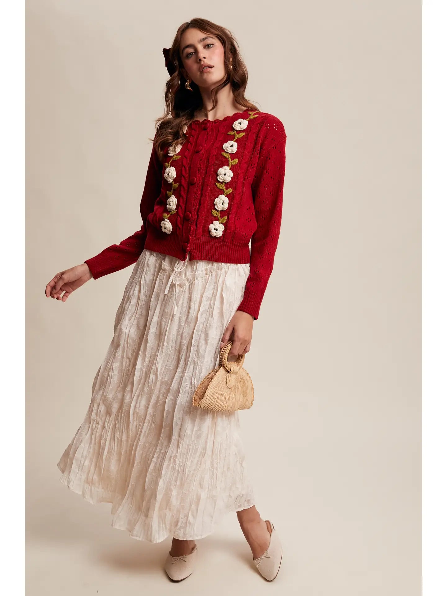 Red Crochet Flower Cardigan