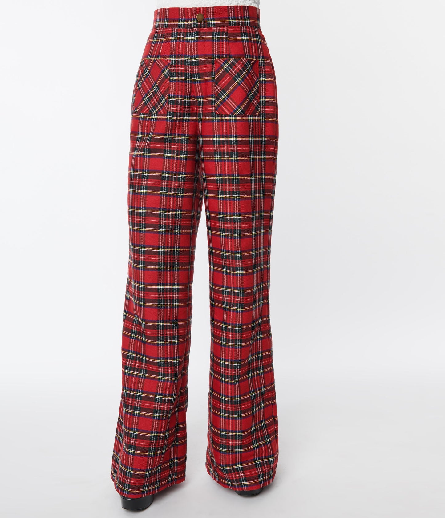 Red Plaid Wide Leg Trousers