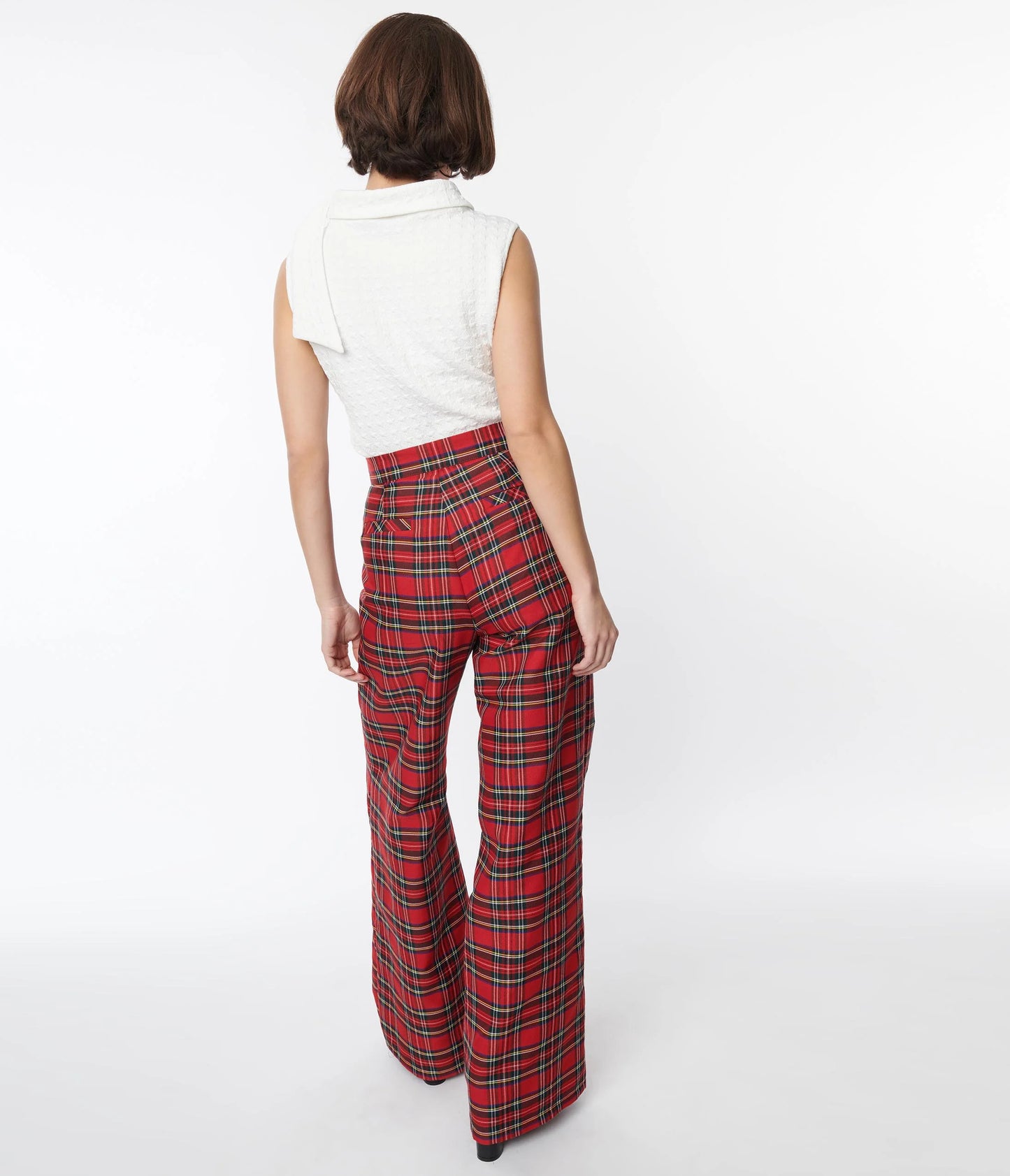 Red Plaid Wide Leg Trousers