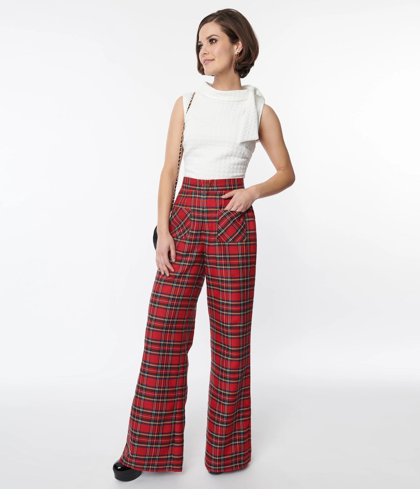 Red Plaid Wide Leg Trousers