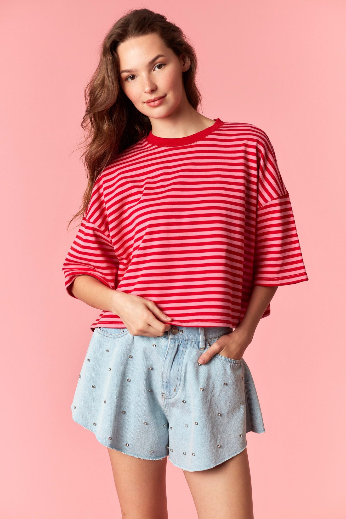 Red & Pink Oversized Crop Top