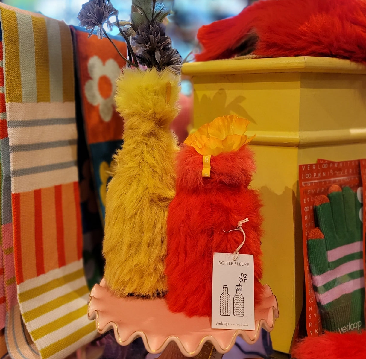 Golden Olive Faux Fur Bottle Sleeve