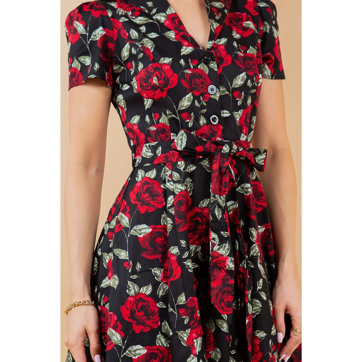 Retro Rose Print Fit & Flare Dress