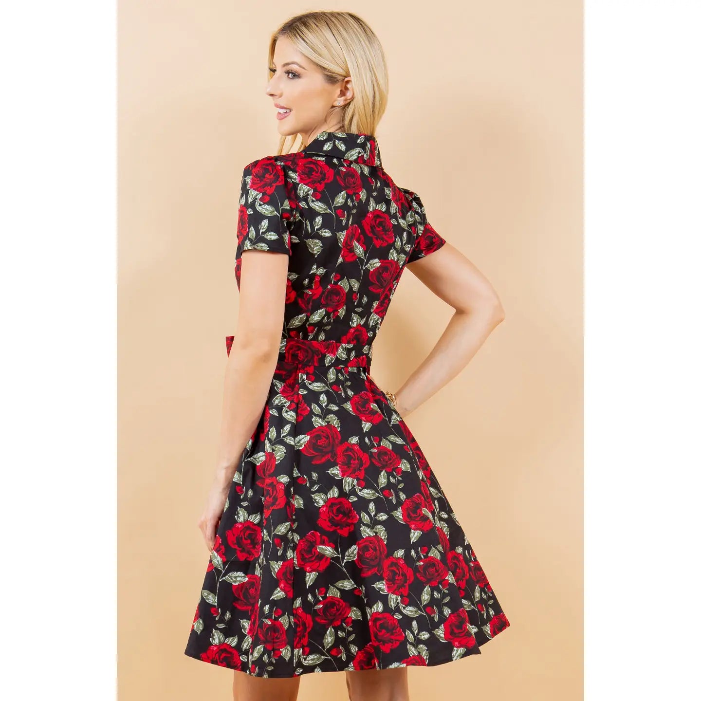Retro Rose Print Fit & Flare Dress