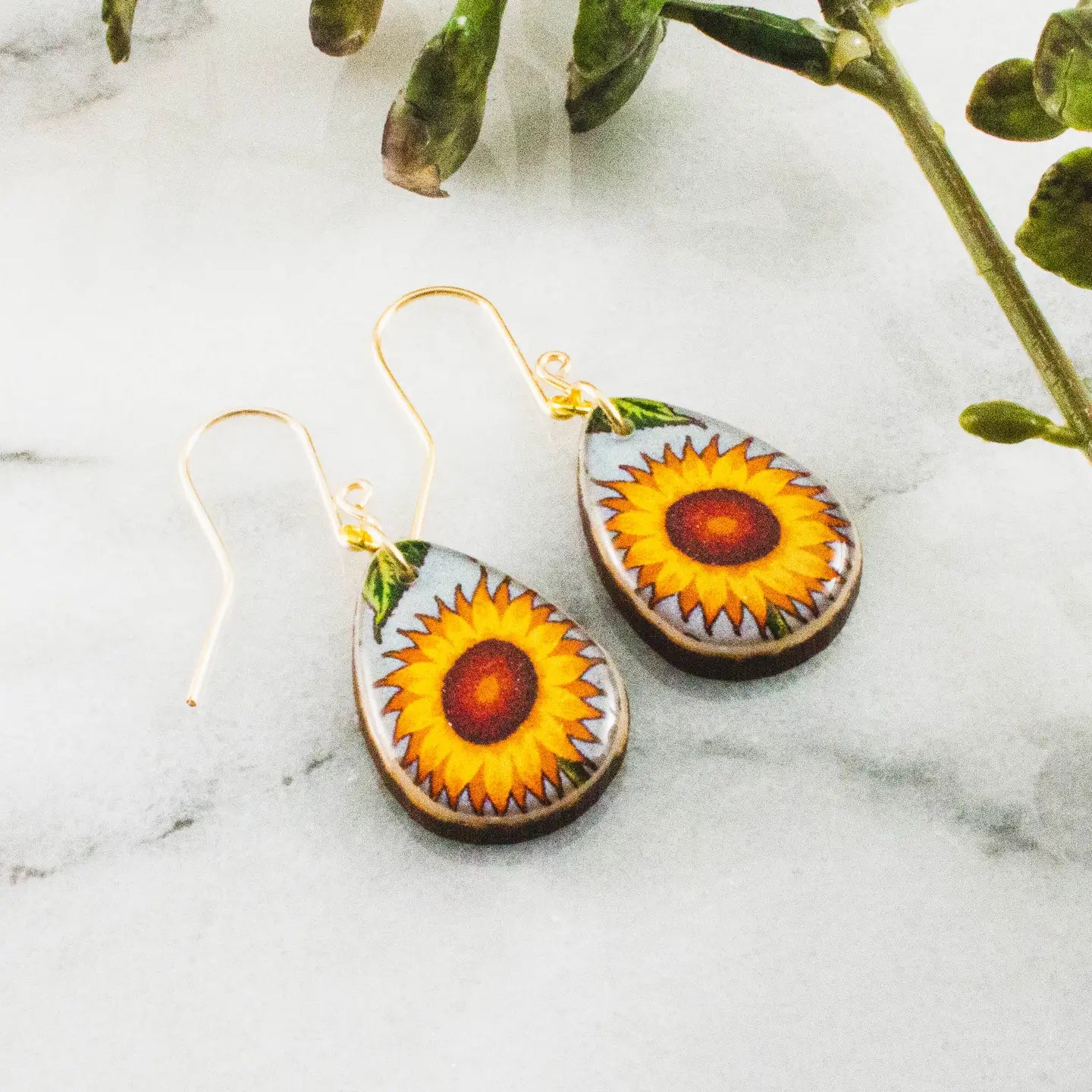 Retro Sunflower Petite Drop Earrings