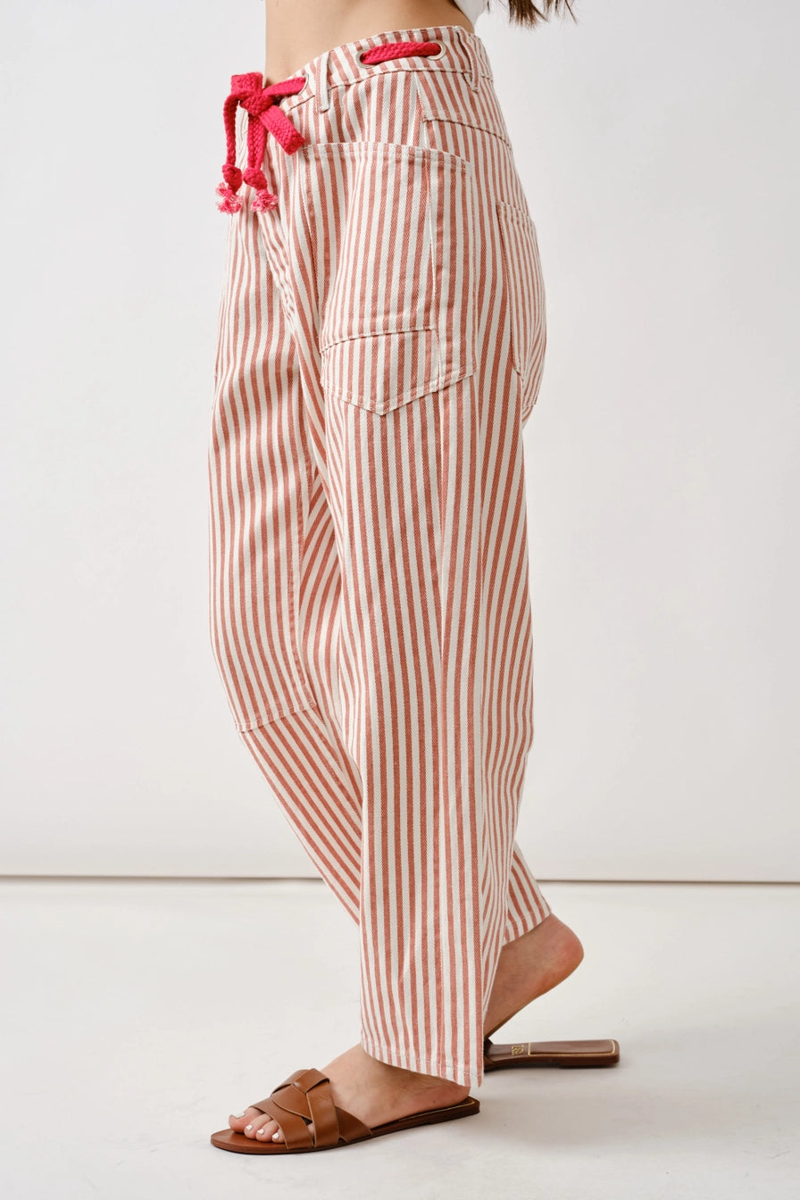 Rust Barrel Pants with Eyelet Waist