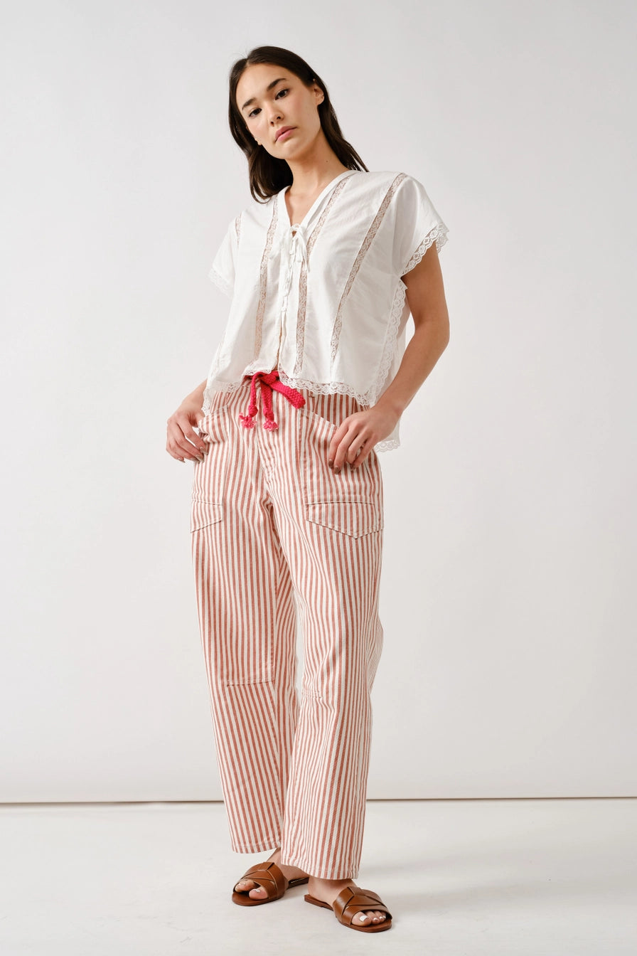 Rust Barrel Pants with Eyelet Waist