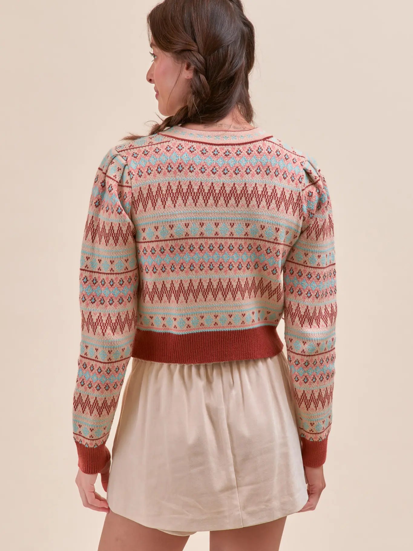 Sand & Aqua Fair Isle Cropped Sweater