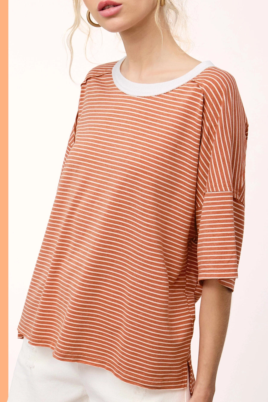 Sandstone Dropped Shoulder Striped Tee