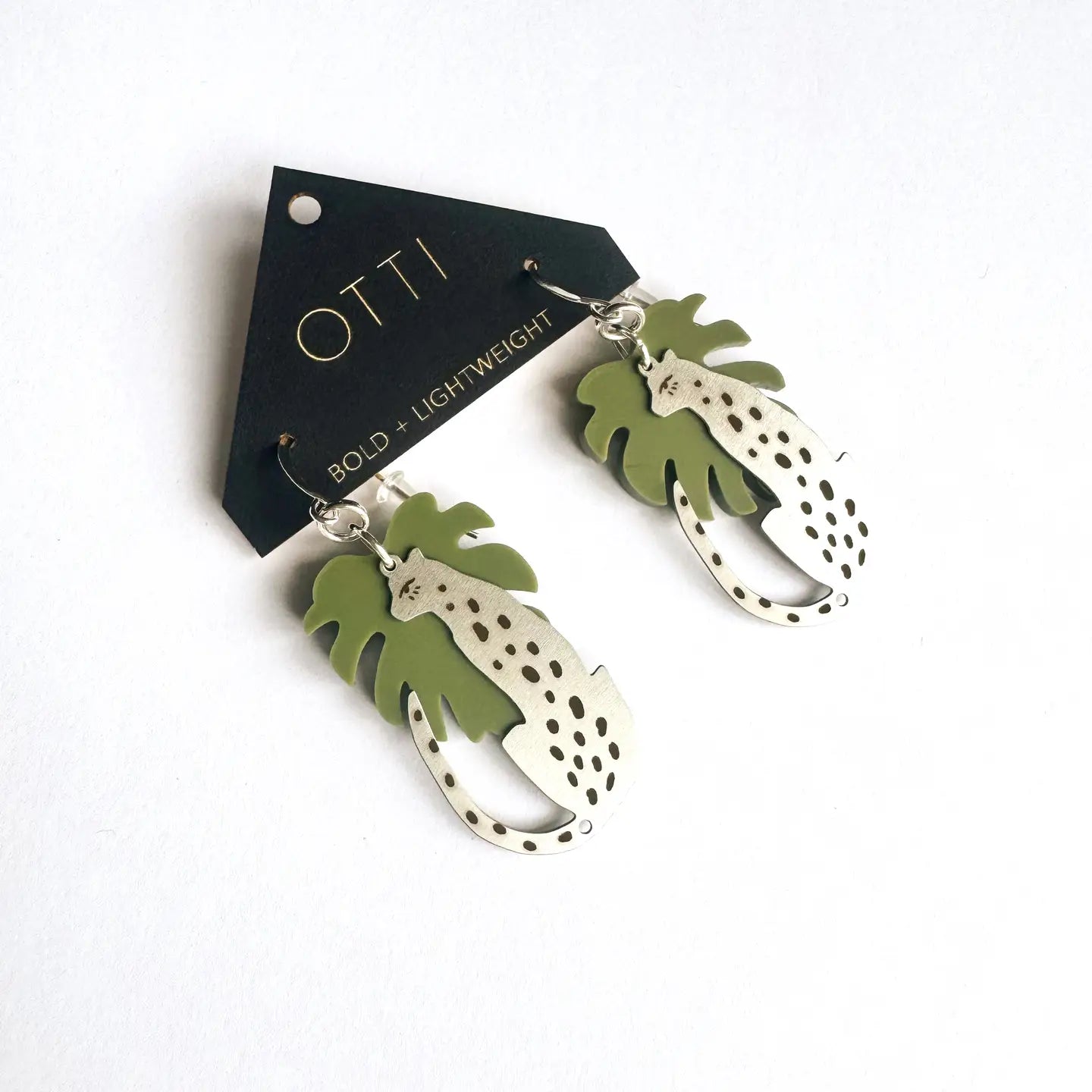 Silver 2-Layer Leopard Earrings by Otti