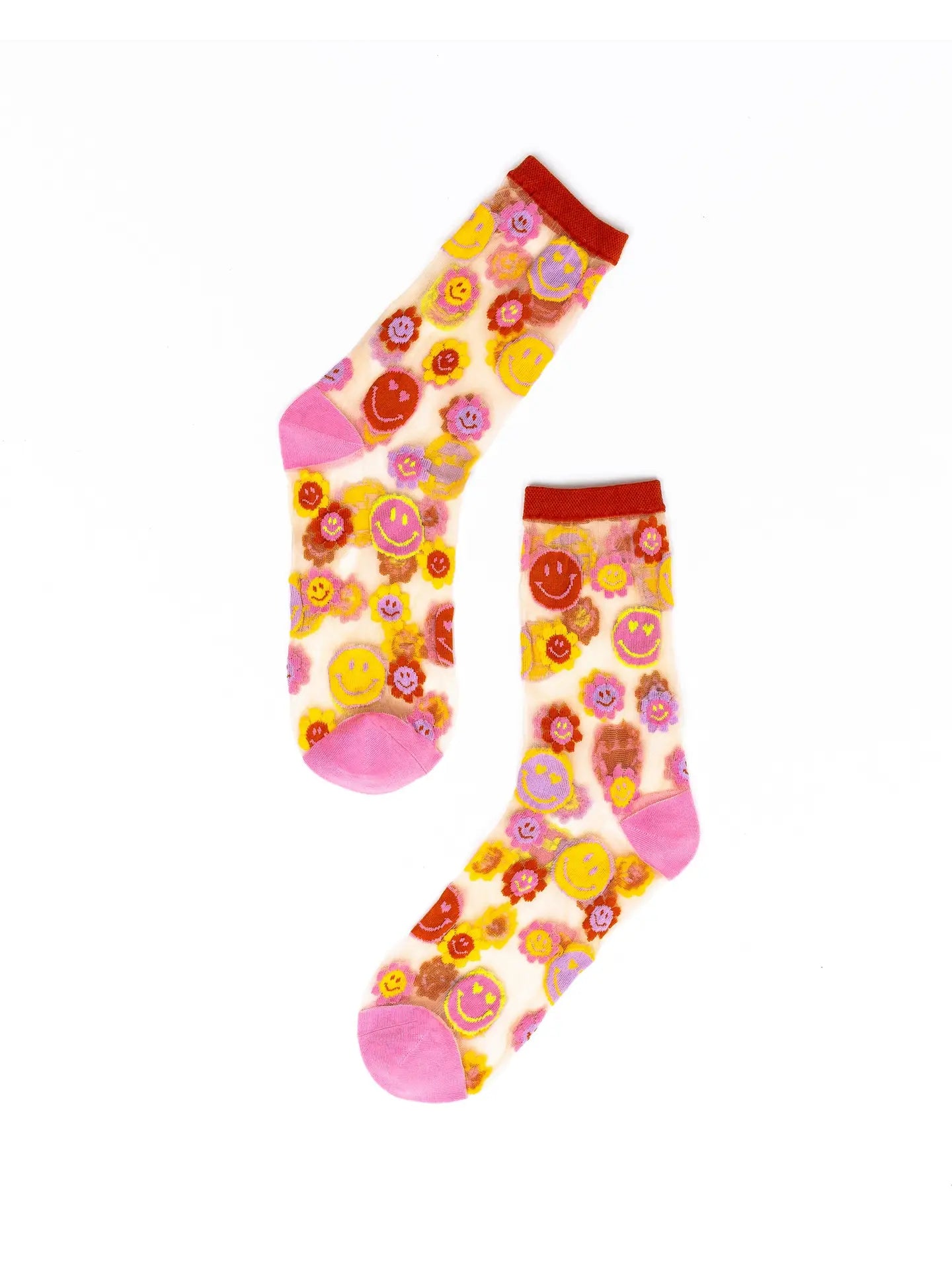 Smiley Face Daisy Sheer Crew Socks