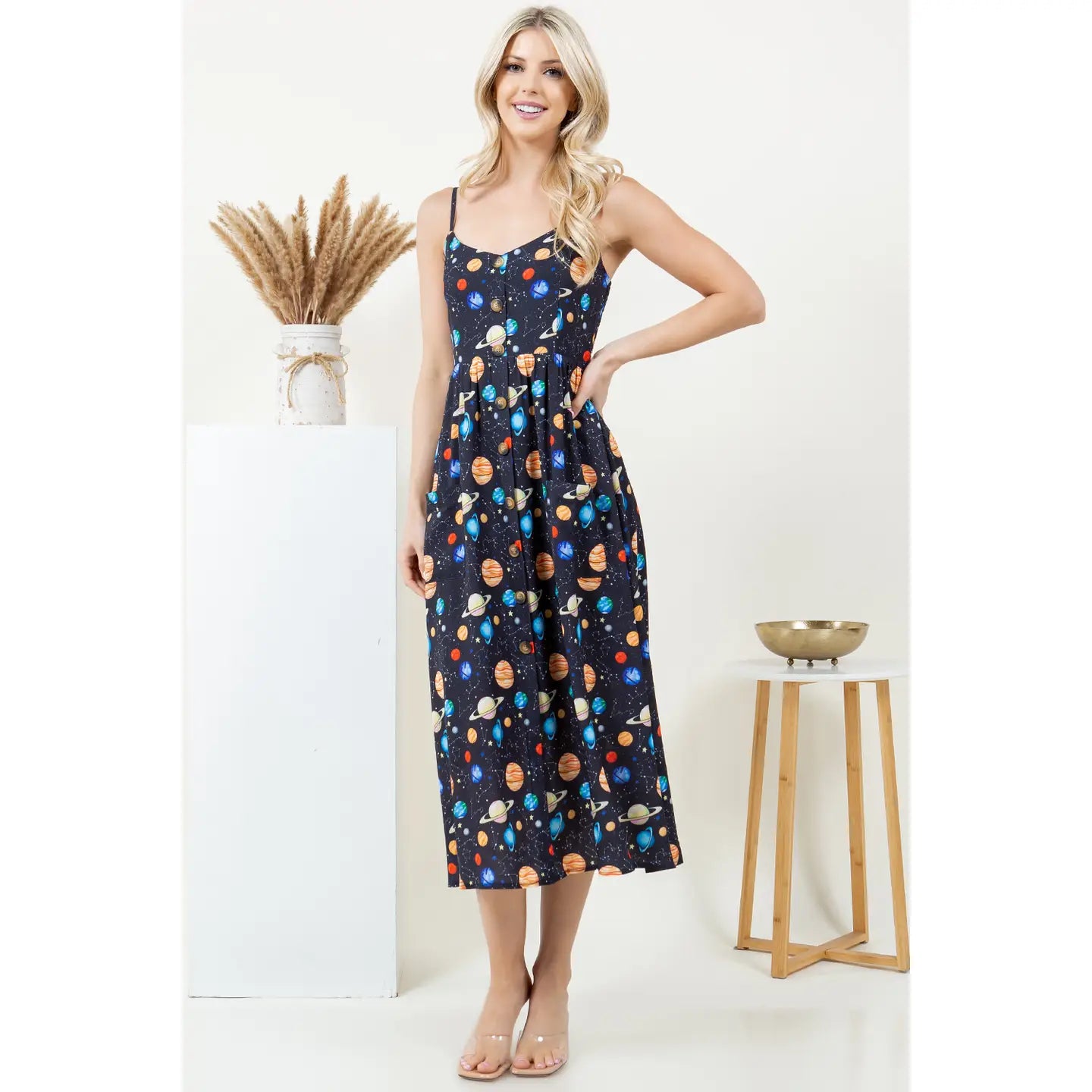 Solar System Print Cami Midi Dress