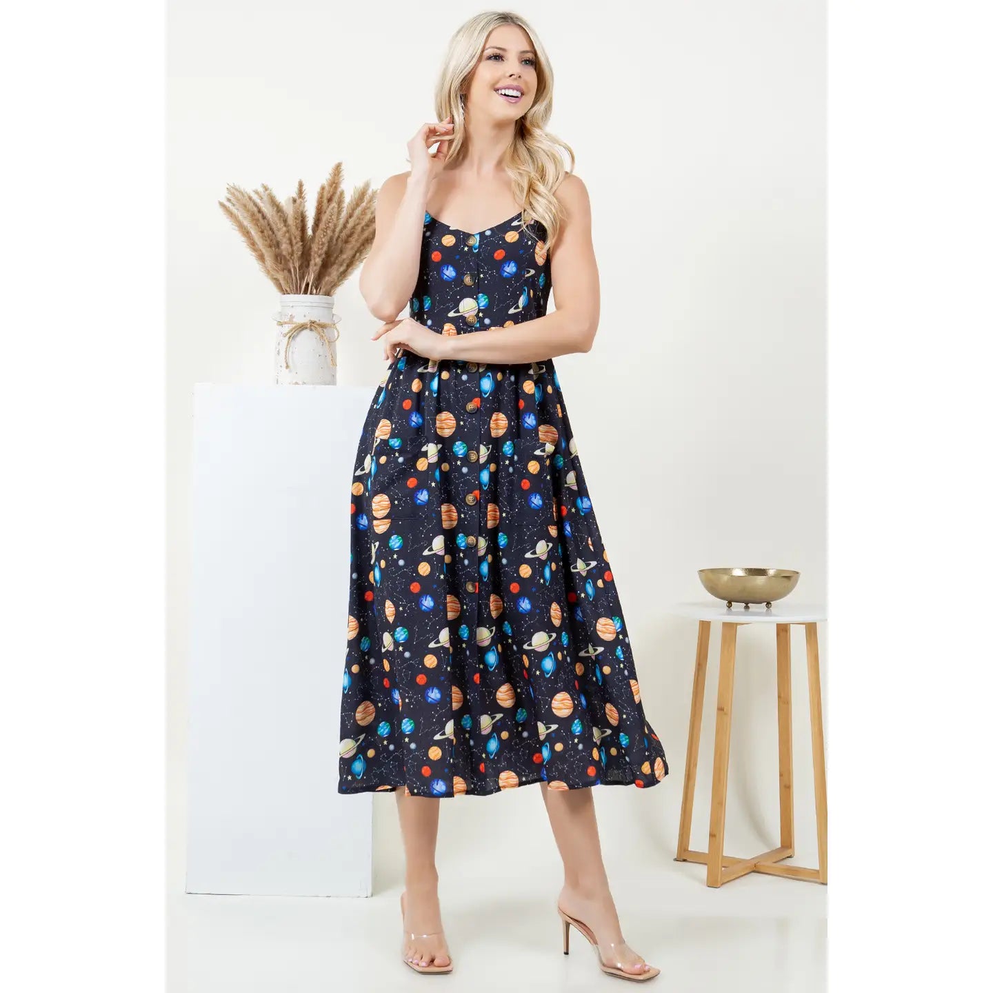 Solar System Print Cami Midi Dress