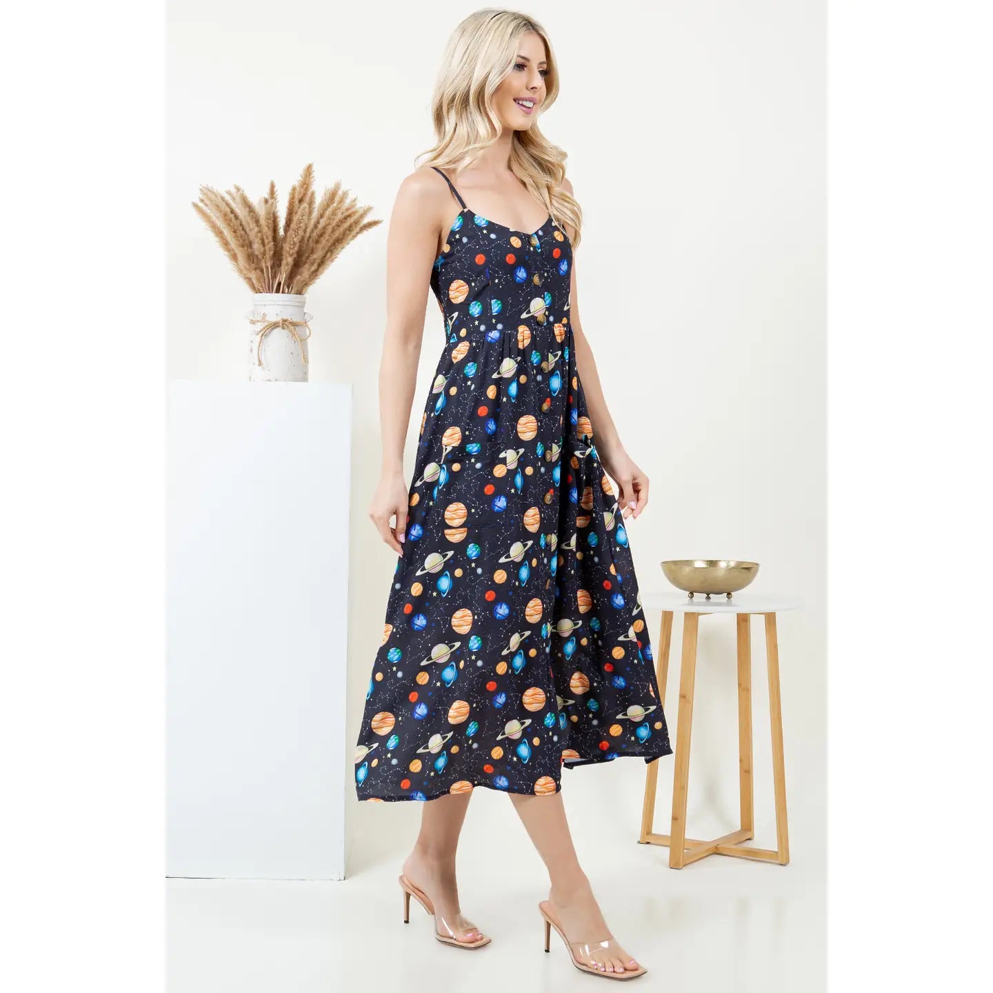 Solar System Print Cami Midi Dress