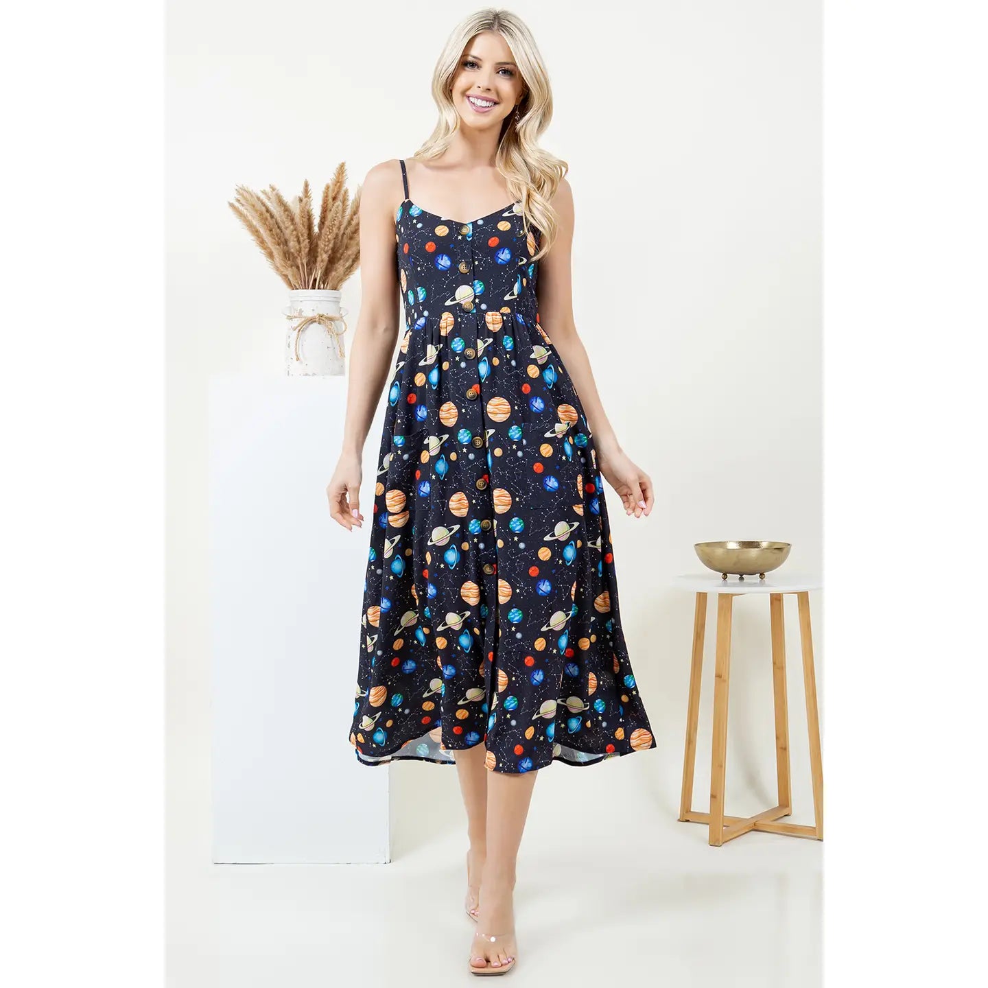 Solar System Print Cami Midi Dress
