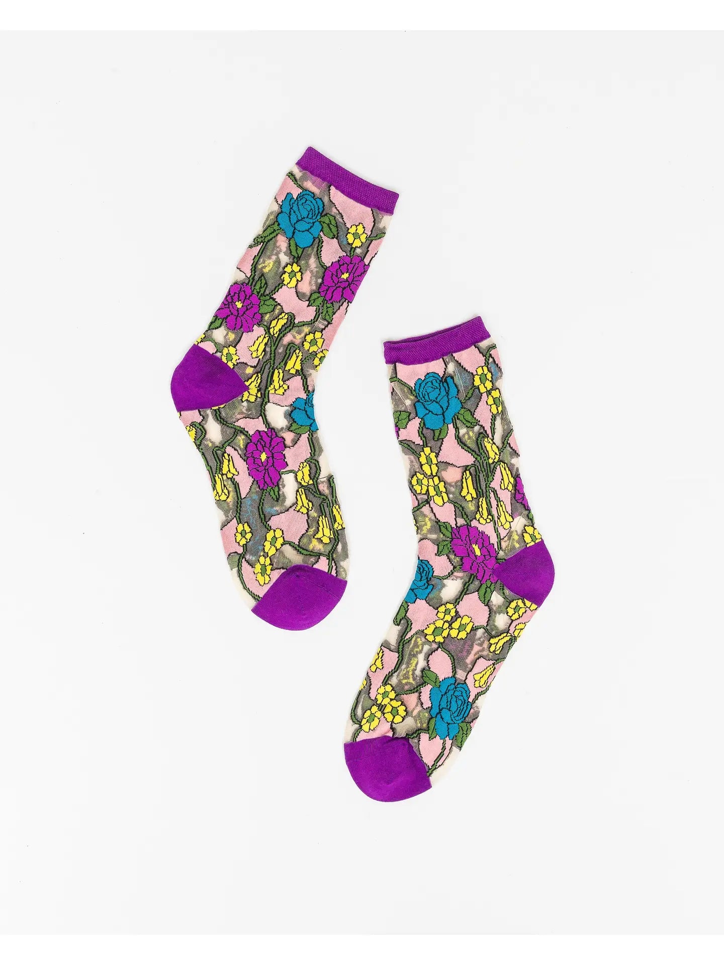 Stain Glass Floral Sheer Crew Socks