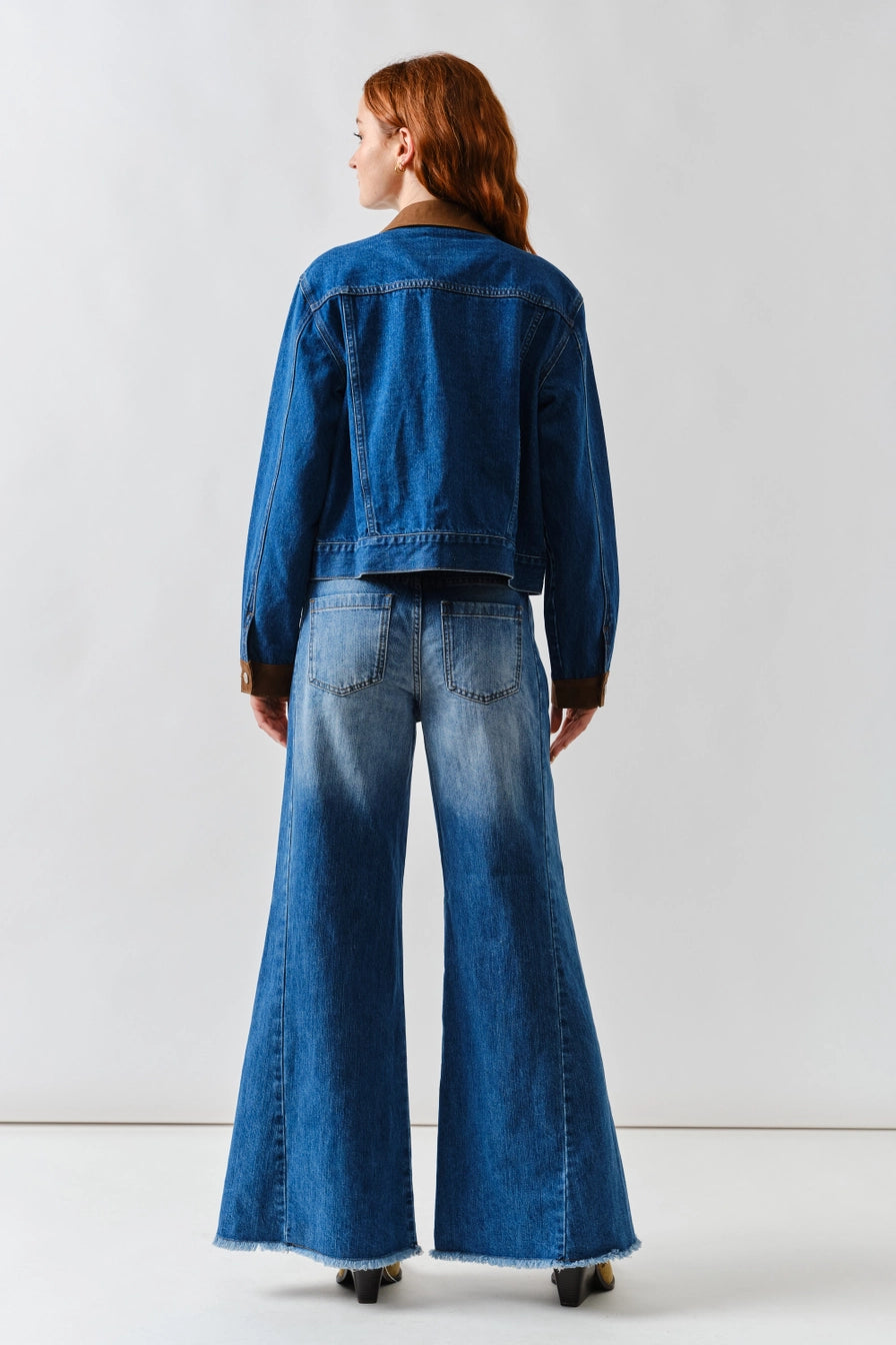 Suede Collar Denim Jacket