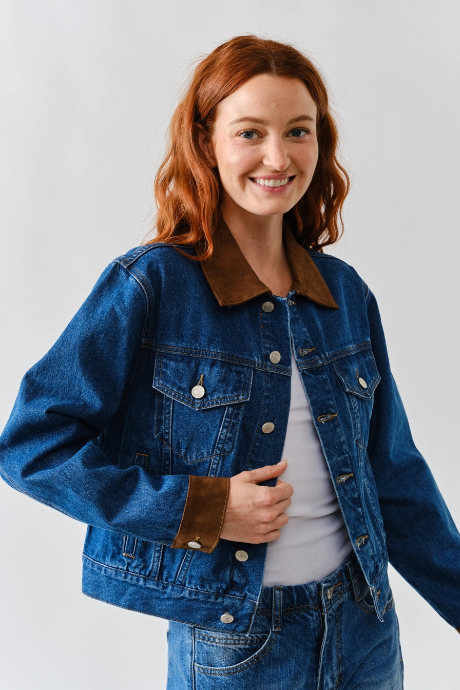 Suede Collar Denim Jacket