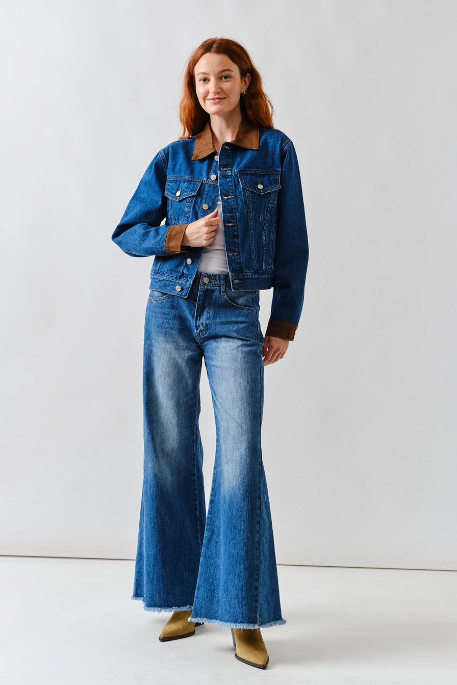Suede Collar Denim Jacket