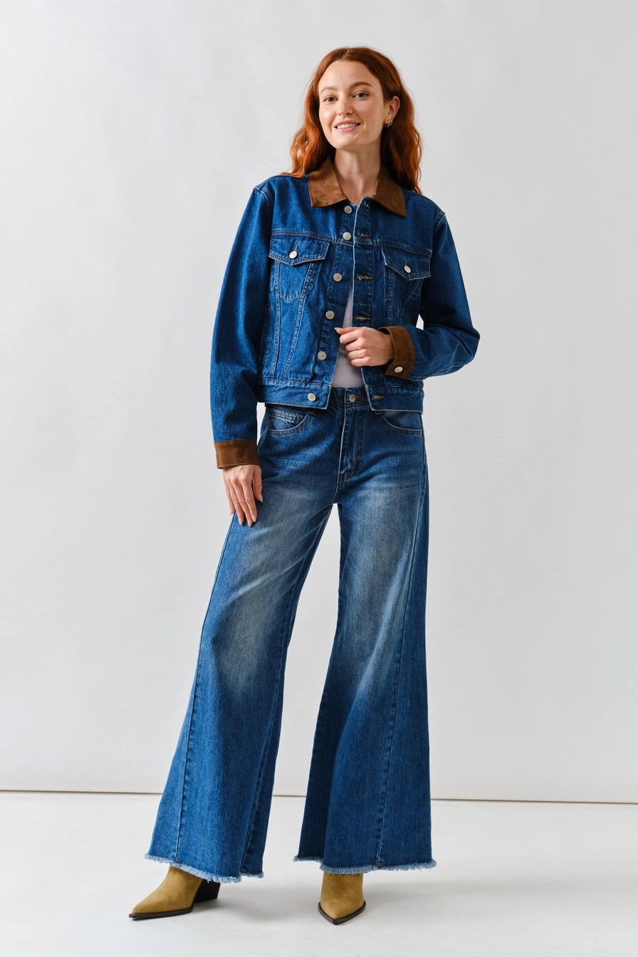 Suede Collar Denim Jacket