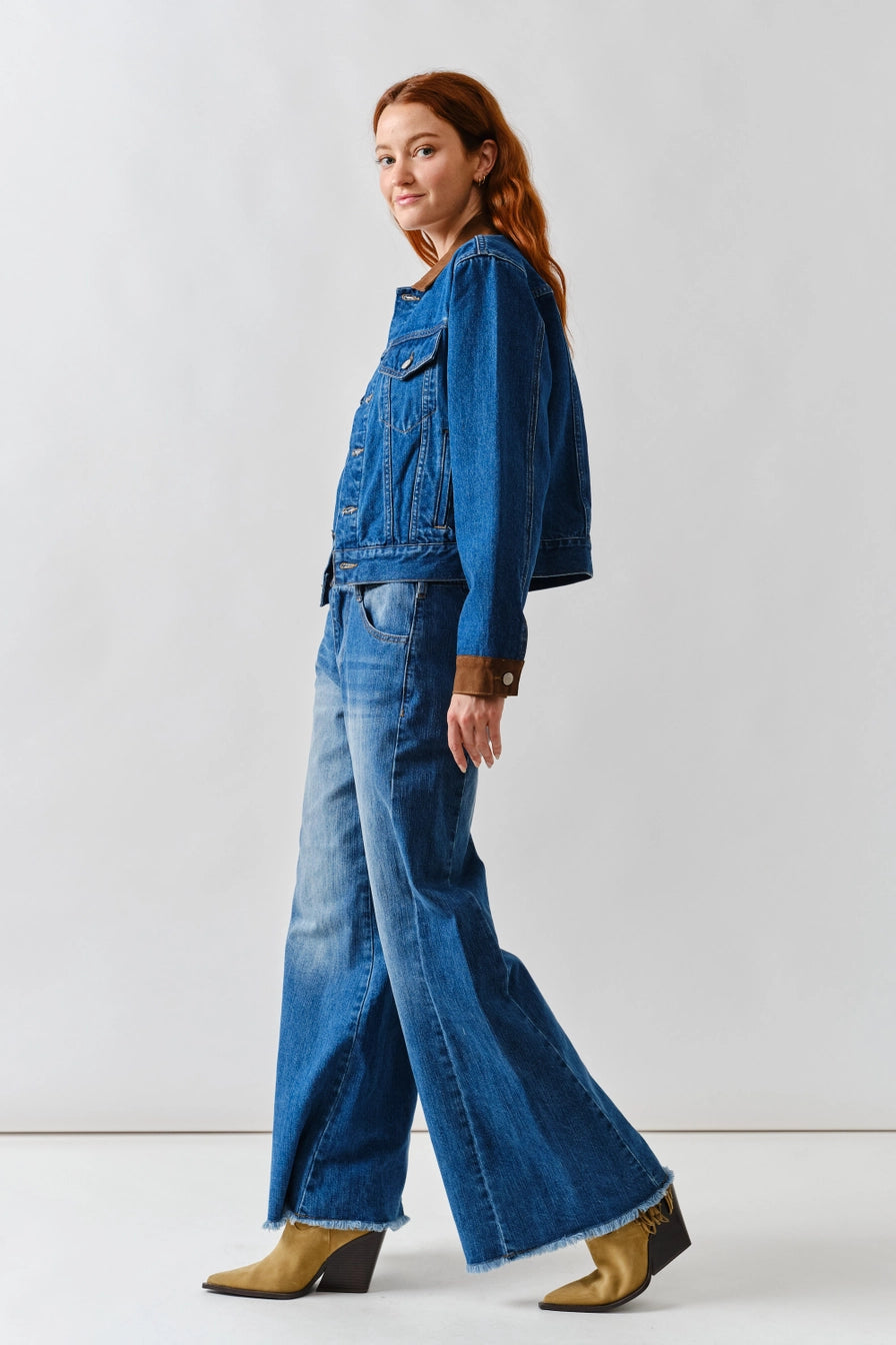 Suede Collar Denim Jacket