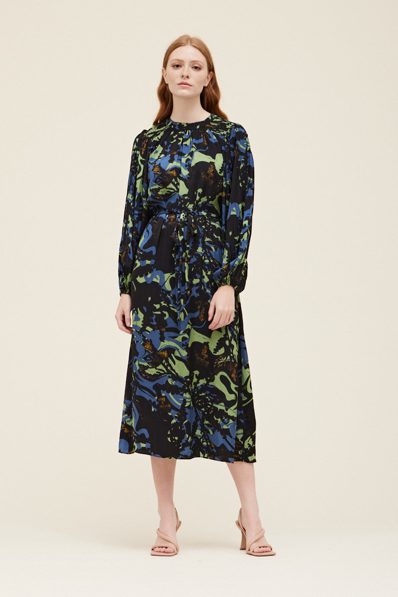 Under Water Pleated Midi Dress