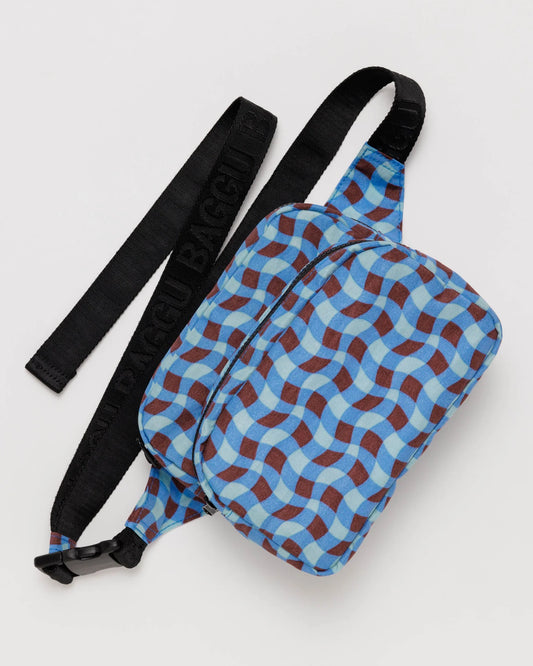 Wavy Gingham Blue Fanny Pack