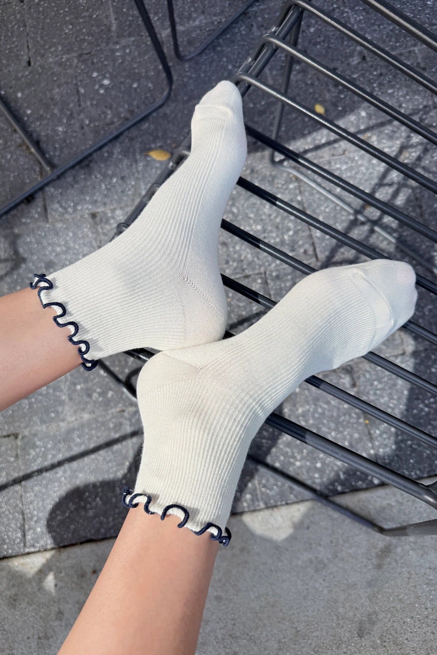 White/Navy Ruffled Socks by Noble X Le Bon Shoppe