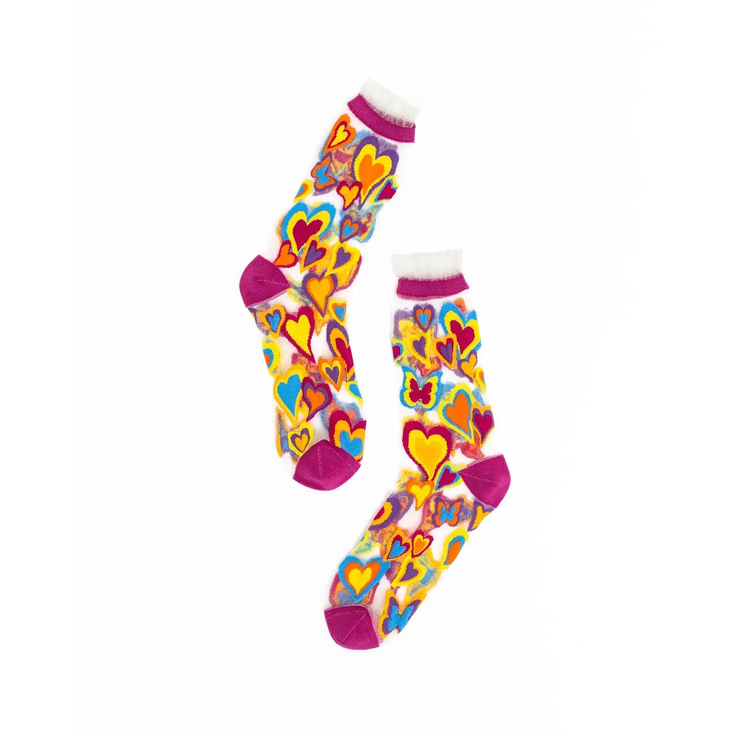 Y2K Hearts Ruffle Sheer Crew Socks