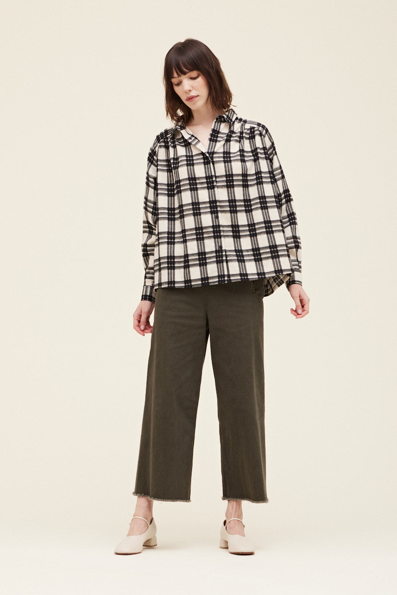 Black Plaid Shirred Top