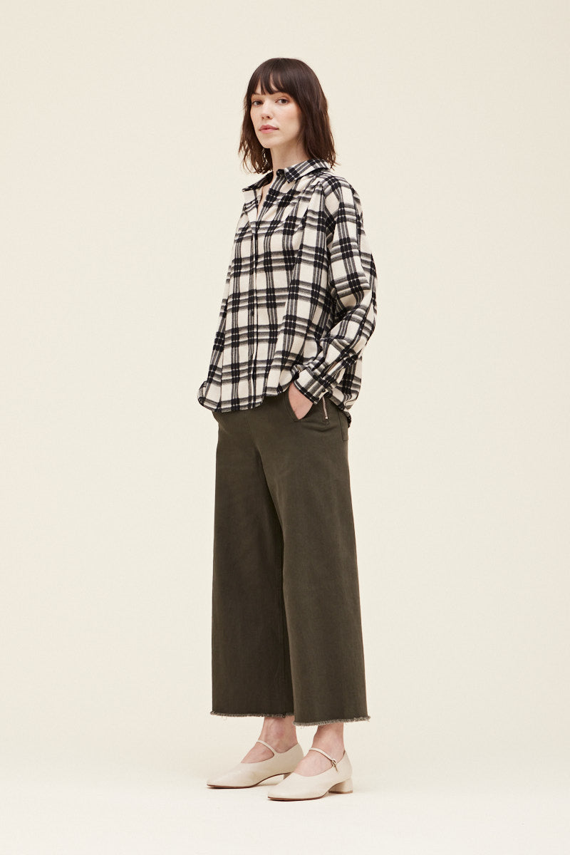 Black Plaid Shirred Top