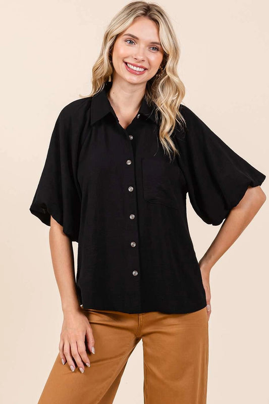 Black Airflow Short Bubble Sleeve Shirt