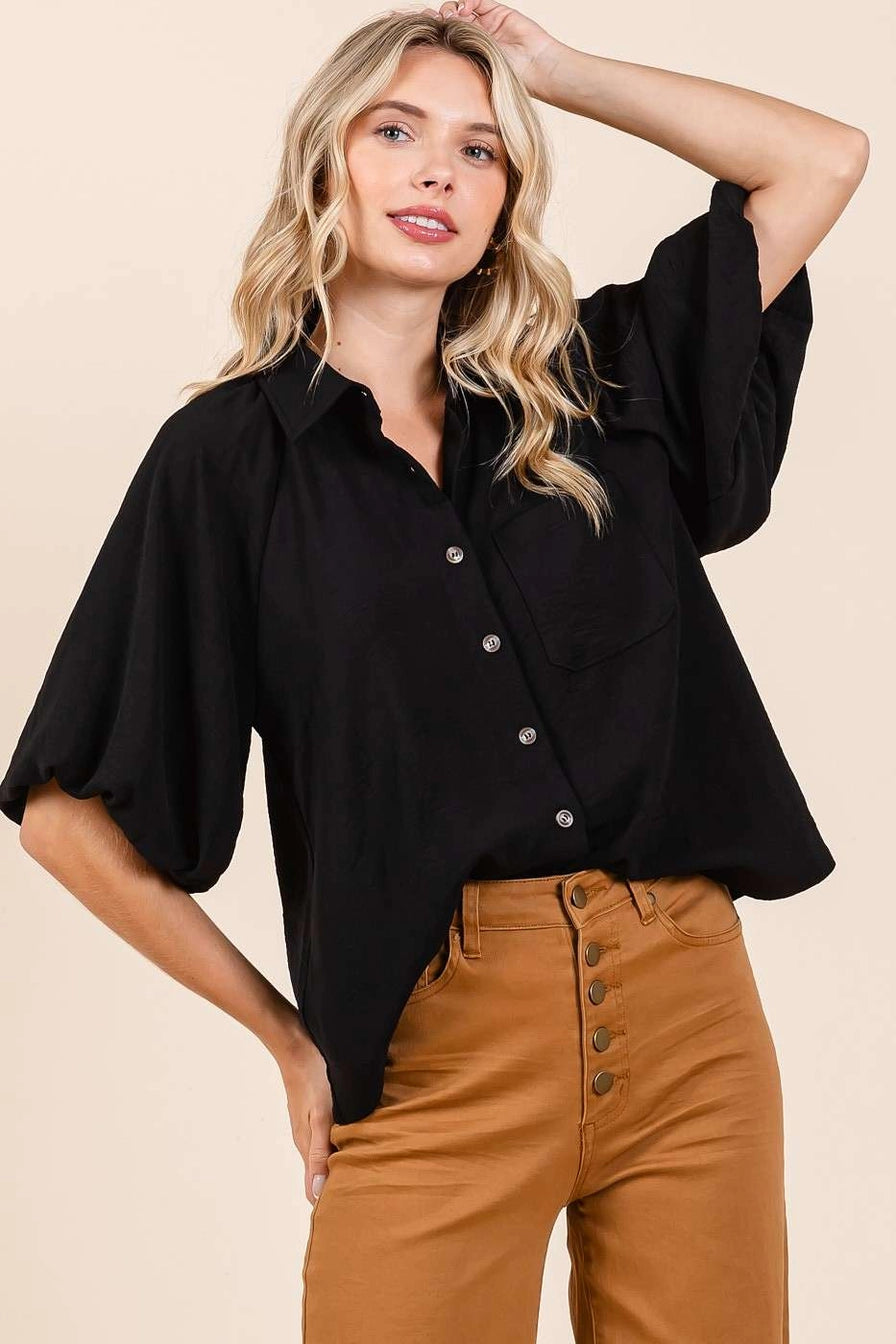 Black Airflow Short Bubble Sleeve Shirt
