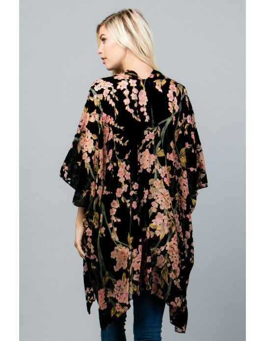 Black Cherry Blossom Velvet Kimono
