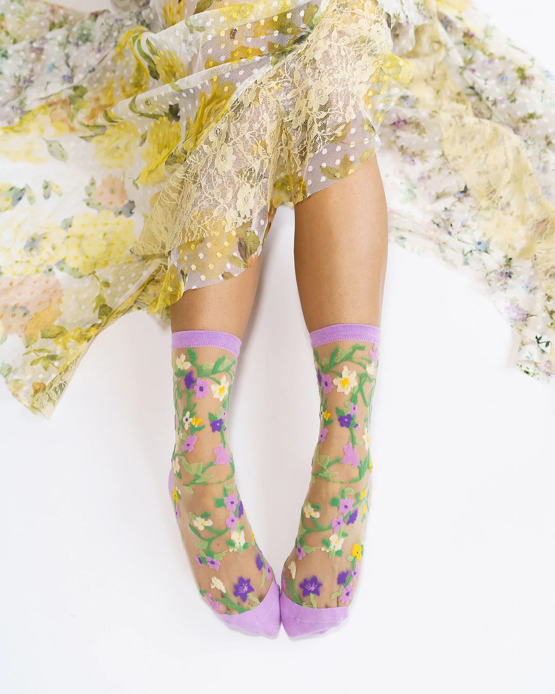 Heart Floral Sheer Crew Socks