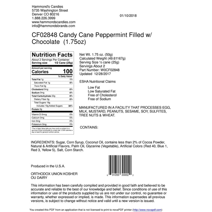 Jumbo Chocolate Filled Candy Cane