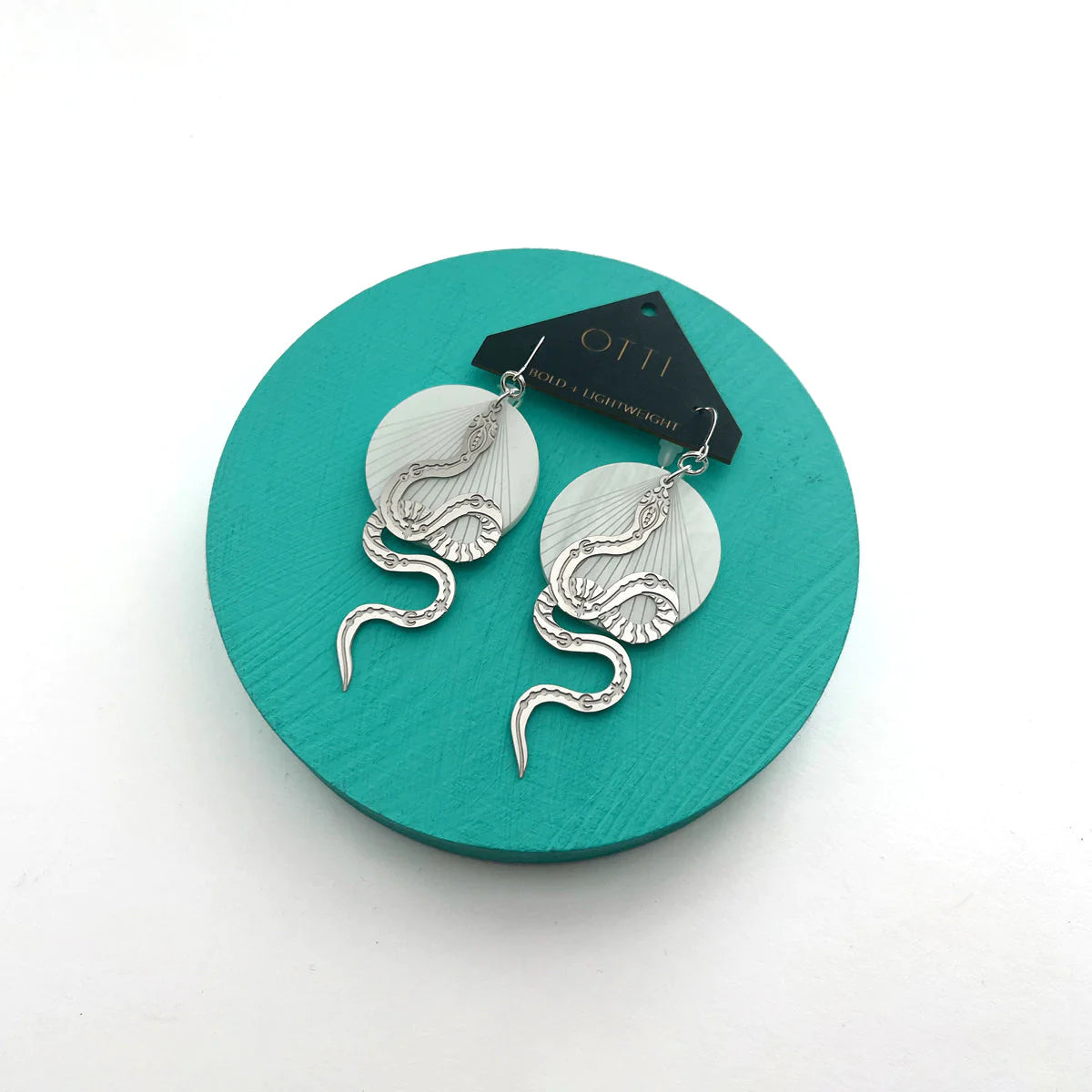 Silver Pearl Moon Snake Earring