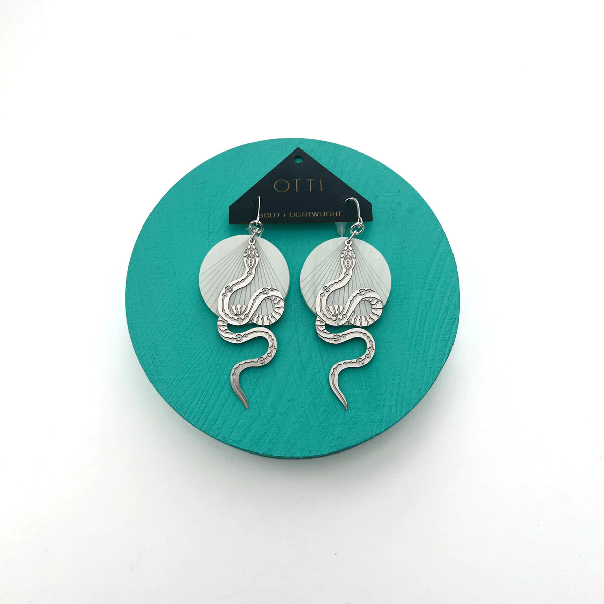 Silver Pearl Moon Snake Earring