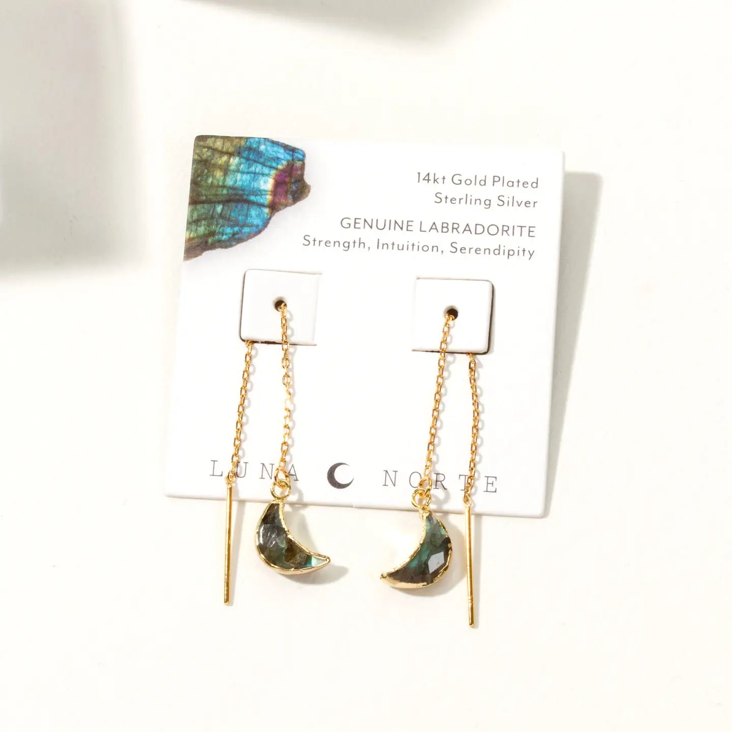 Gold Labradorite Eclipse Threader Earrings