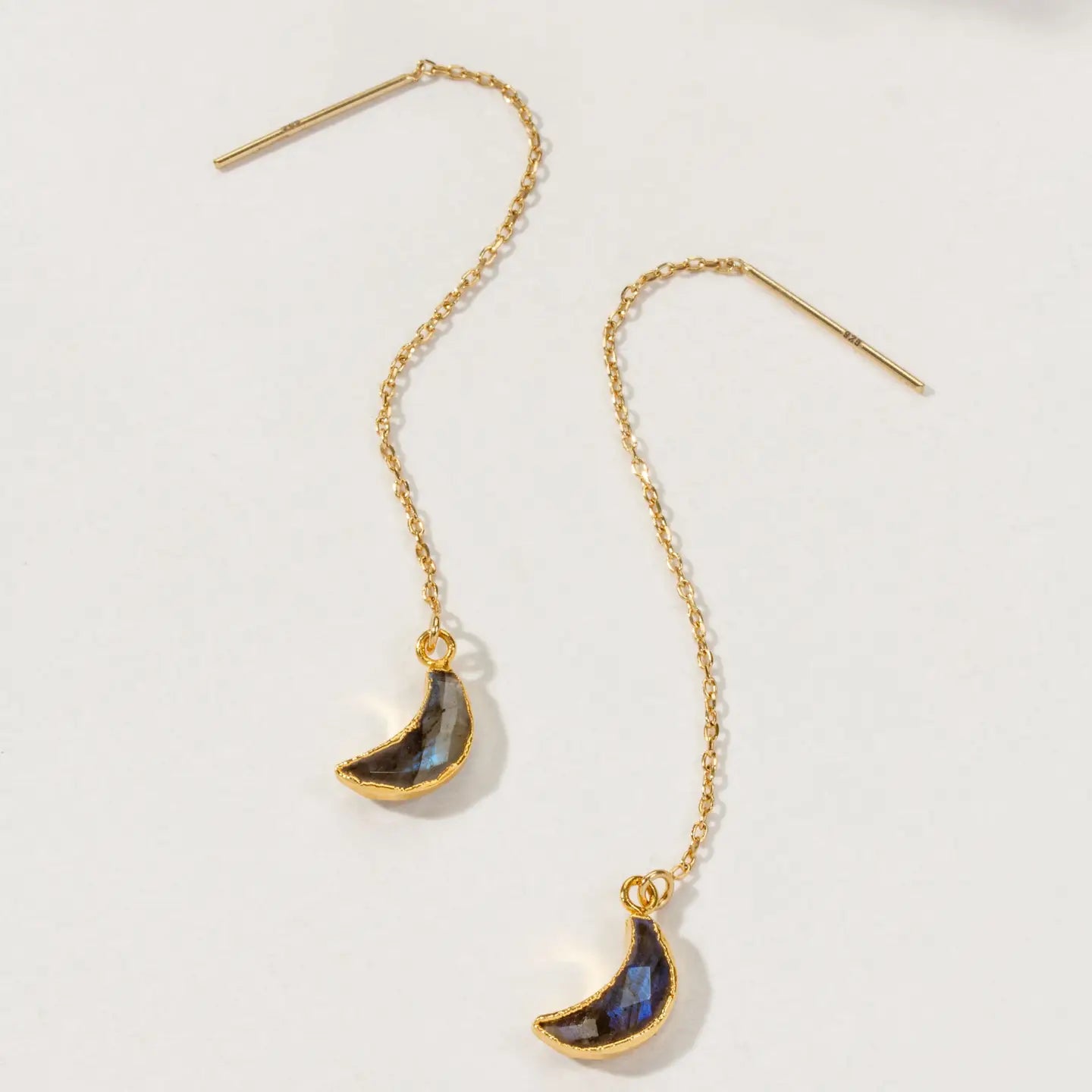 Gold Labradorite Eclipse Threader Earrings