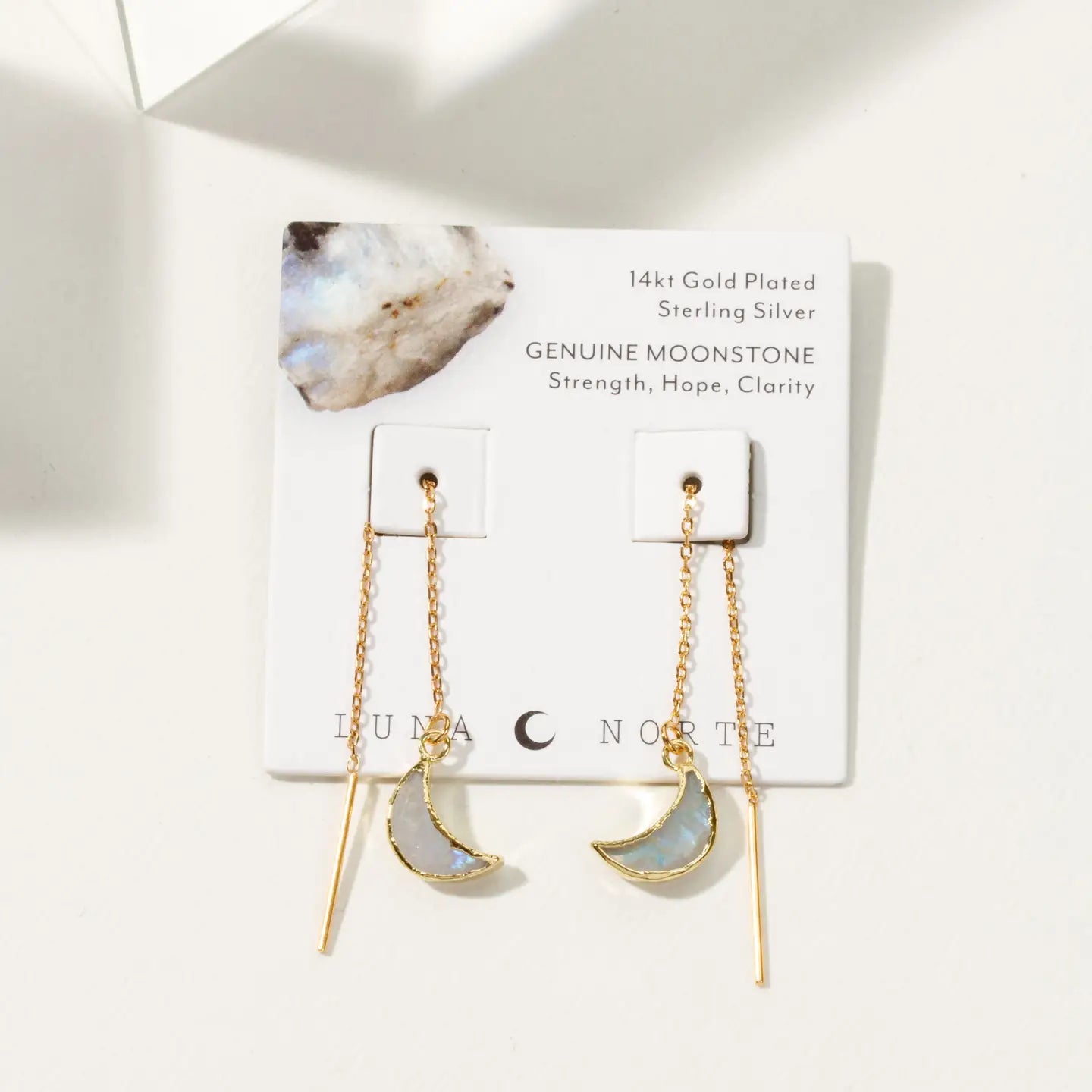 Gold Moonstone Eclipse Threader Earrings