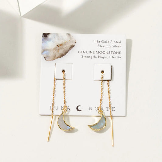Gold Moonstone Eclipse Threader Earrings