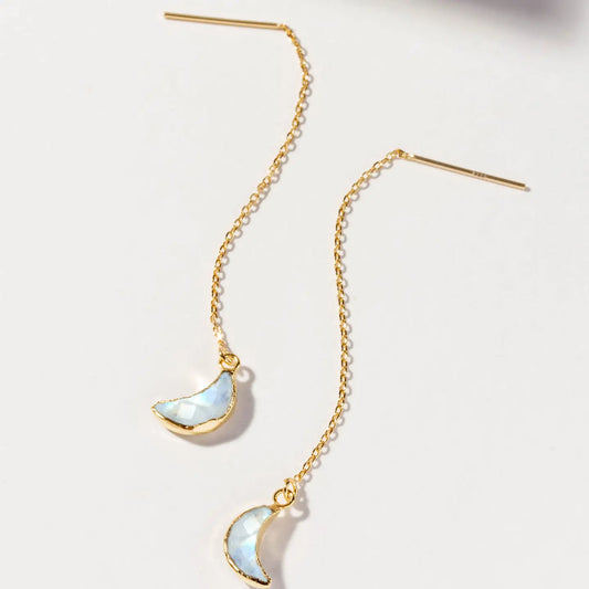 Gold Moonstone Eclipse Threader Earrings