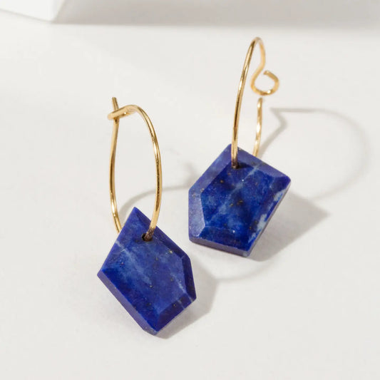 14Kt Sterling Silver Geometry Mini Hoop Earrings- Lapis