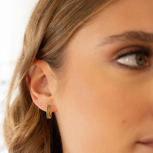 15mm Emerald Green Huggie Hoop Earrings