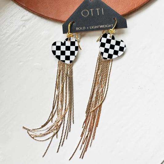 18K Gold Glamour Fringe Earring- Checkerboard by Otti