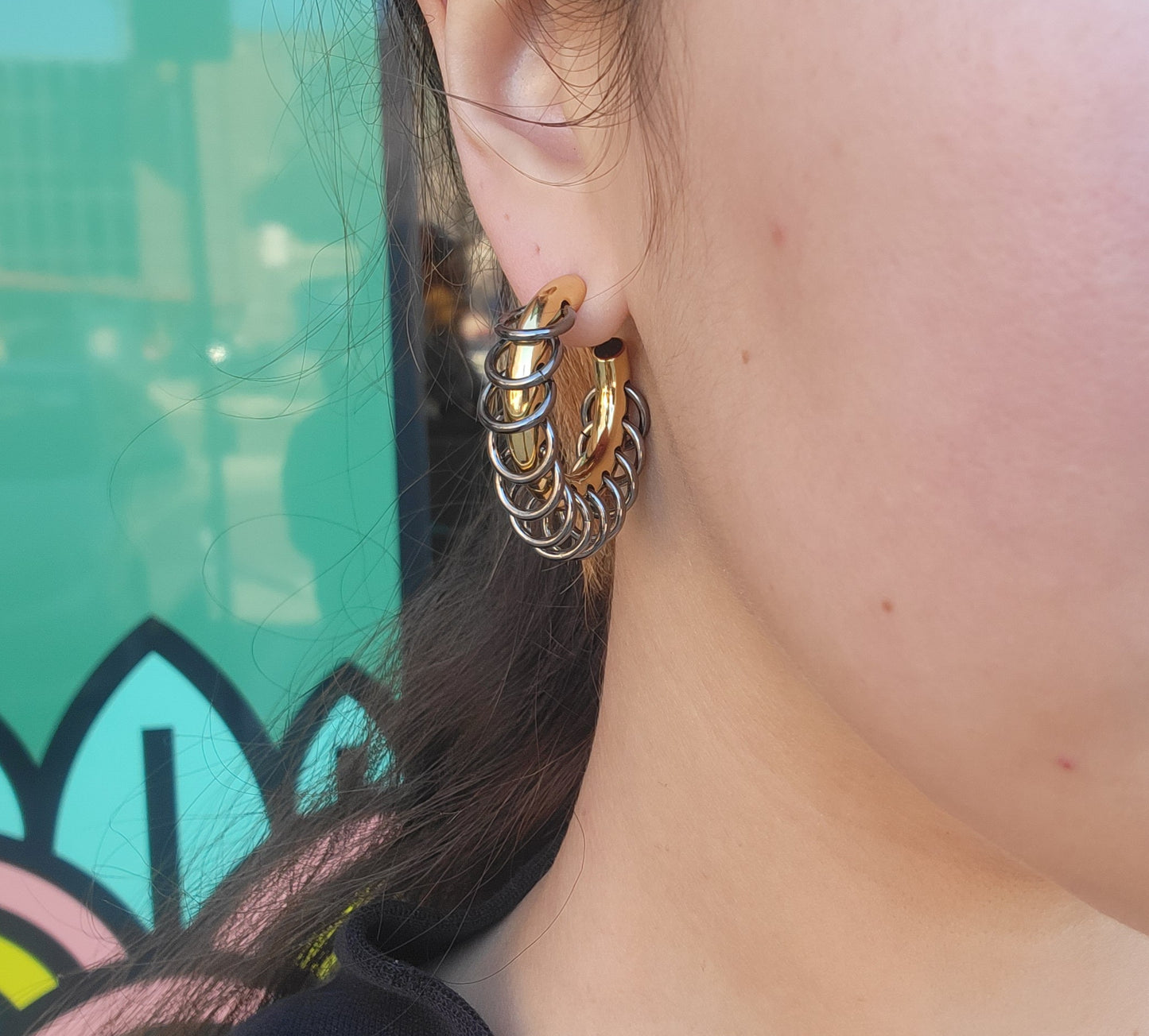 Golden Eclipse Vertebrae Hoop Earring
